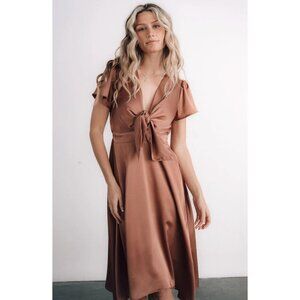 NWT Baltic Born Poppy Satin Midi Dress Party Wedding guest Rosy Brown  XS
